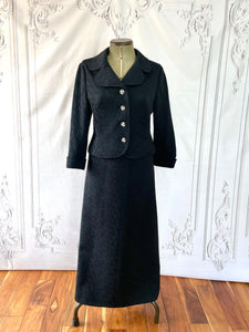 1960s Textured Harella Formal Evening Skirt Suit Vintage Set Authentic Vintage Black Bette 