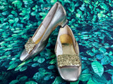 **1960s Treadeasy Gold Party Shoes With Lucite Confetti Buckle Vintage Shoes Authentic Vintage 38 