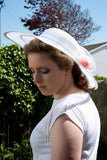 1960s Wide Brim White Hat with Roses Vintage Hat Authentic Vintage 