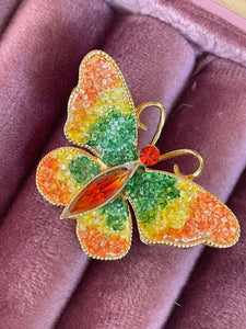 1970s Crystal Chip Butterfly Brooch Vintage Brooch Authentic Vintage Citrus One Size 