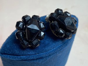 1970s German Faceted Bead Cluster Earrings Stamped Vintage Earrings Authentic Vintage Black One Size 