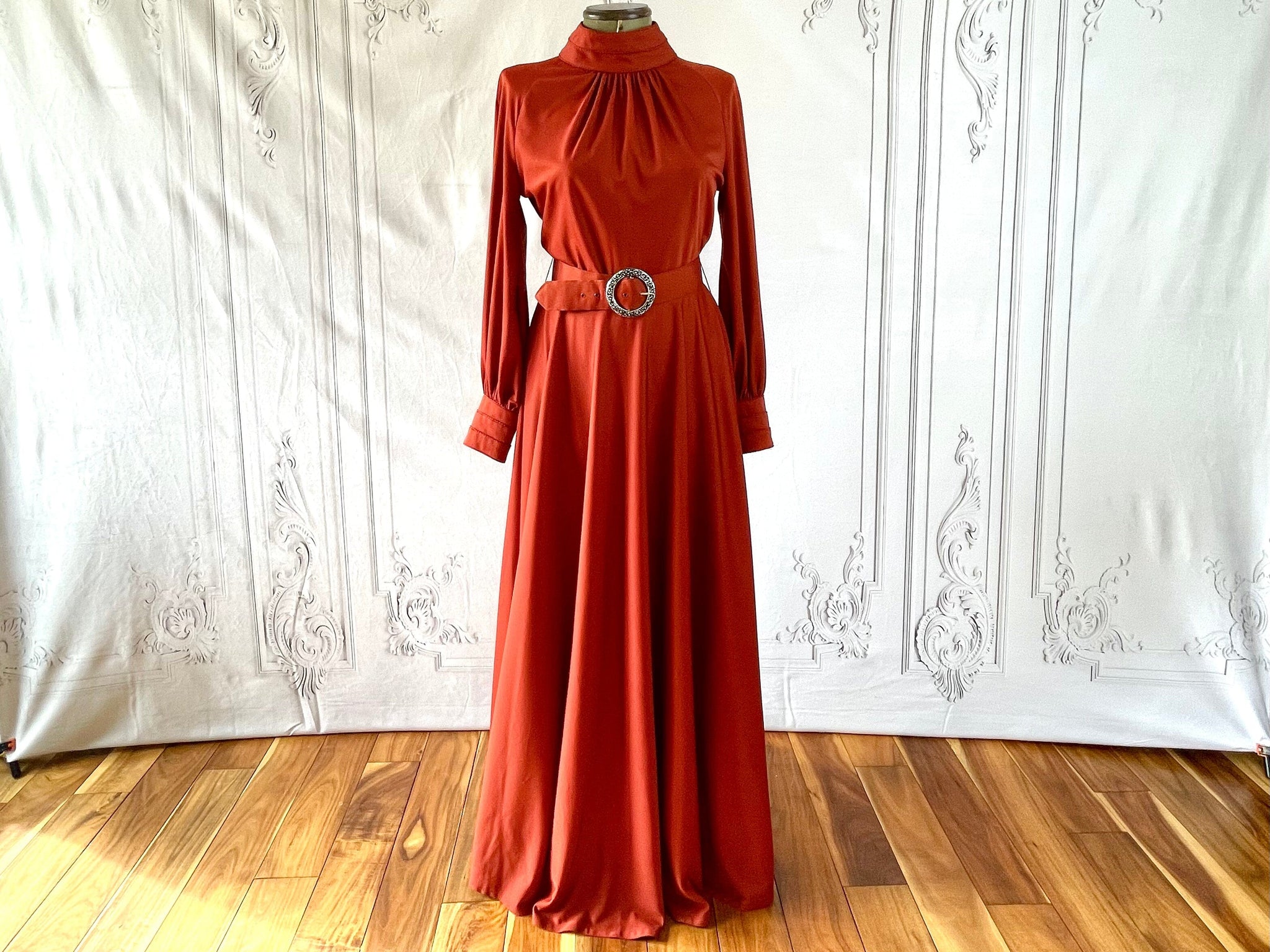fitted lace wedding dress (S) 70s Blue Long Sleeve Prairie Maxi Dress