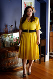 *1970s H Print Pleated Shirtwaister Dress Vintage Dress Authentic Vintage Faye Yellow 