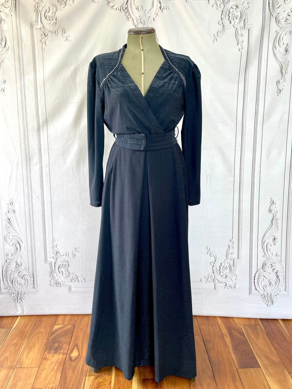 1970s Sparkle Diamante Peggy Lane Maxi Evening Gown Vintage Occasion Wear Authentic Vintage Black Clara 