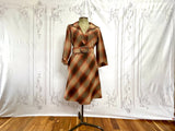 1970s Tartan Plaid Wool Blend Fall Dress Vintage Day Dress Authentic Vintage 