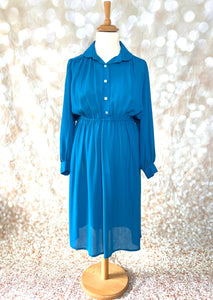 1980s does 1940s Semi-Sheer Shirtwaister Dress Vintage Shirt Waister Dress Authentic Vintage 