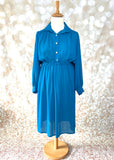 1980s does 1940s Semi-Sheer Shirtwaister Dress Vintage Shirt Waister Dress Authentic Vintage Teal Faye 