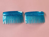1980s Glitter Hair Combs Vintage Hair Accessory Authentic Vintage Blue Pair 
