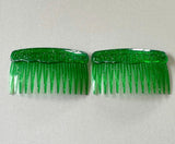 1980s Glitter Hair Combs Vintage Hair Accessory Authentic Vintage Green Pair 