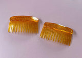 1980s Glitter Hair Combs Vintage Hair Accessory Authentic Vintage Yellow Pair 