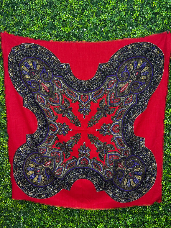 **1980s Large Red Paisley Cotton Mix Scarf Shawl Vintage Scarf Authentic Vintage 