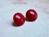 1980s Red Plastic Button Pierced Earrings Vintage Earrings Authentic Vintage 