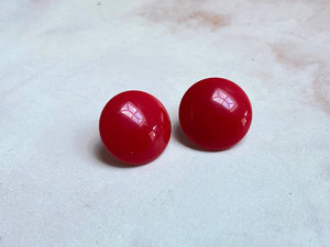 1980s Red Plastic Button Pierced Earrings Vintage Earrings Authentic Vintage Red One Size 