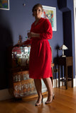 1980s Red Plisse Pleat Shadow Strip Cocktail Dress Vintage Cocktail Dress Authentic Vintage 