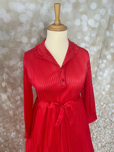 1980s Red Plisse Pleat Shadow Strip Cocktail Dress Vintage Cocktail Dress Authentic Vintage 