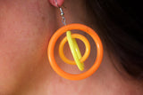 *1980s Triple Circle Twist Spinner Pierced Drop Earrings Vintage Earrings Authentic Vintage Orange 