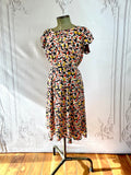 1990s does 1940s Floral Piped Tea Dress Vintage Day Dress Authentic Vintage Black Clara 