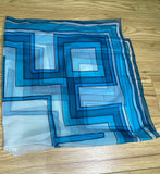 60s Geometric Blue scarf SF082 Vintage Scarf Authentic Vintage 