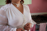 60s Lattice Lace Sleeve White Dress SW172 Voluptuous Vintage 