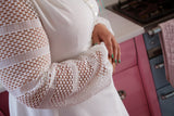 60s Lattice Lace Sleeve White Dress SW172 Voluptuous Vintage 