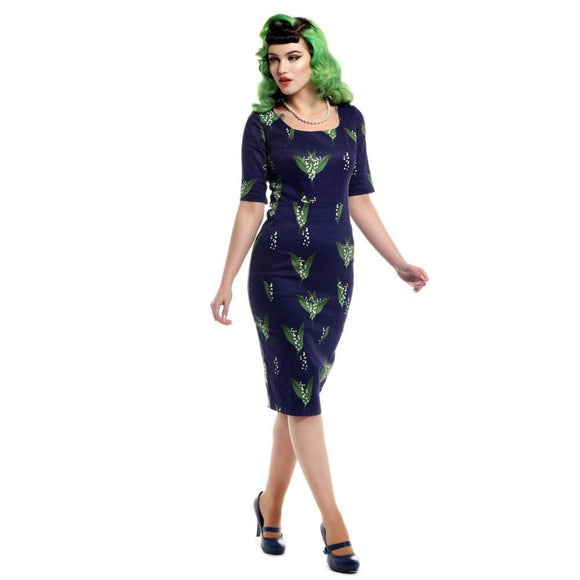 The fabulous Amber Le Muguet Pencil Dress in  by Collectif at Voluptuous Vintage