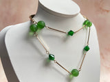 Antique Art Deco Czech Glass & Brass Long Necklace Vintage Necklace Authentic Vintage Emerald One Size 