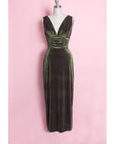 The fabulous Athena Velvet Gown in Olive / Bette by Heart Of Haute at Voluptuous Vintage