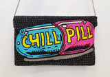 BEADED CLUTCH #CHILL PILL ALL BEADWORK BACK DROP POCKET Bag Ricki designs 