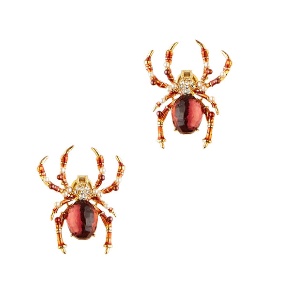 *Bejewelled Spider Studs Earrings Bill Skinner Red One Size 