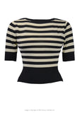Bettie Bateau Stripe Sweater Top Pretty Retro Black Small 