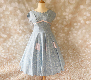 1940s Blue Lace Effect Brocade Prom Dress Voluptuous Vintage 1940s Blue Lace Effect Brocade Prom Dress Voluptuous Vintage
