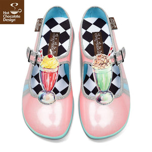 *Chocolaticas Diner Mary Jane Flat Shoes Shoes Hot Chocolate Design Pink UK 3 