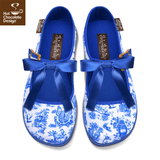 *Chocolaticas Toile De Jouy Mary Jane Flat Shoes Shoes Hot Chocolate Design Blue UK 3 