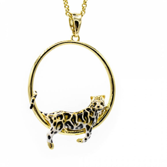 **Clouded Leopard Hoop Pendant Necklace Bill Skinner 