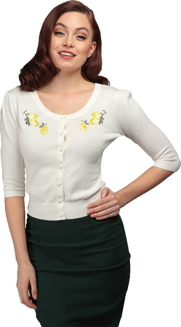 **Collectif x Modcloth Abigail Lemon Embroidered Cardigan RR Knitwear Retro Revibe 