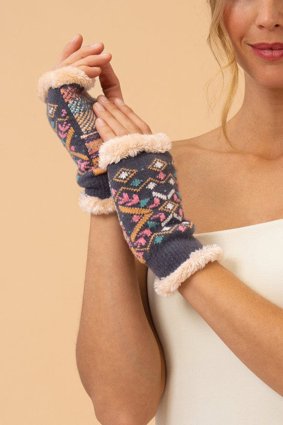**Cosy Fair Isle Wrist Warmers Gloves Powder Charcoal 