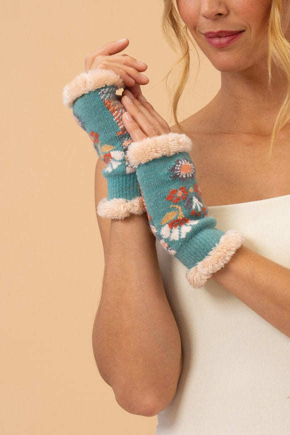 **Cosy Floral Wrist Warmers Gloves Powder 