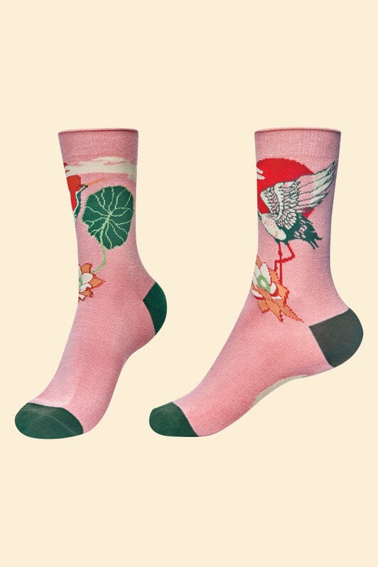 **Crane At Sunrise Bamboo Ankle Socks Socks Powder Petal One Size 