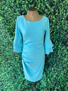 Diva Catwalk 60s Inspired Bell Sleeve Pencil Dress RR Dress Retro Revibe Sky Blue Large 