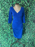 Diva Catwalk Wrap Bodycon 50s Inspired Wiggle Dress RR Dress Retro Revibe Blue Large 