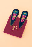 **Embroidered Floral Hair Clips Hair Accessory Powder Navy 