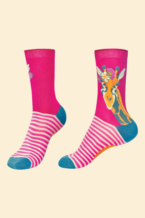 **Fancy Giraffe Bamboo Ankle Socks Socks Powder Raspberry One Size 