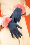 **Faux Fur Trimmed Bettina Gloves Gloves Powder Navy 