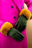 Faux Fur Trimmed Bettina Gloves Gloves Powder Olive One Size 