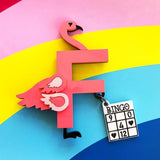 The fabulous FINAL SALE Flamingo Playing Bingo Acrylic Brooch in  by Little Pig Jewellery at Voluptuous Vintage