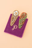 #Floral Stem & 60s Abstract Jewelled Hair Clips Hair Accessory Powder Sage 