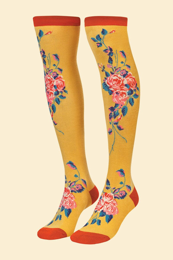 **Floral Vines Long Socks Socks Powder Mustard 
