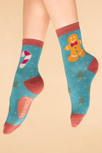 **Gingerbread Man Bamboo Ankle Socks Socks Powder Aqua 