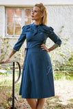 The fabulous Laura Forties Dress in Blue / Audrey by Daisy Dapper at Voluptuous Vintage