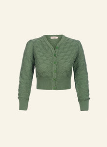 **Leah Organic Basket Knitted Cardigan Cardigan Palava Green Extra Small 